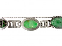 Art Deco Jade, Silver & Marcasite Bracelet