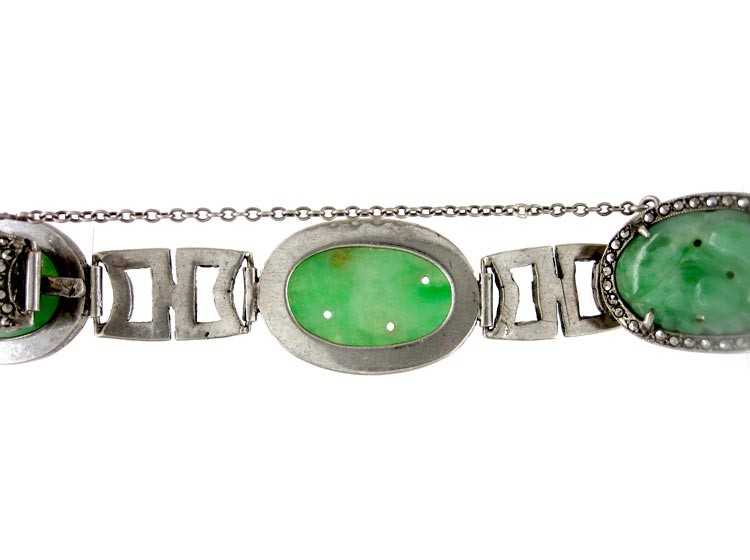 Art Deco Jade, Silver & Marcasite Bracelet