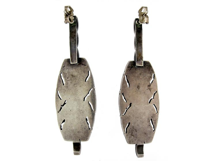Art Deco Marcasite Silver Onyx & Coral Earrings