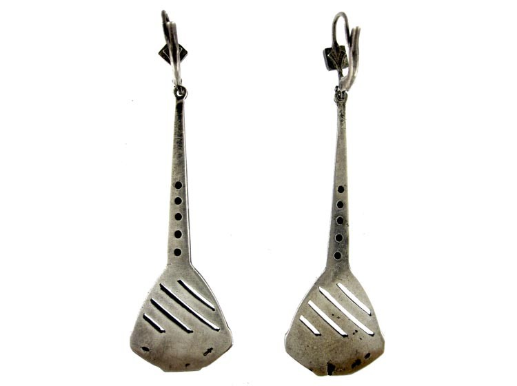 Art Deco Silver & Enamel Drop Earrings