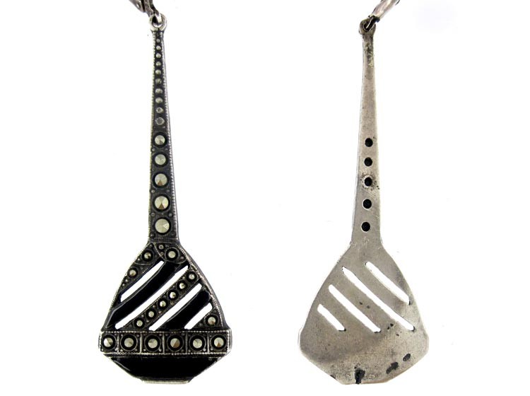 Art Deco Silver & Enamel Drop Earrings
