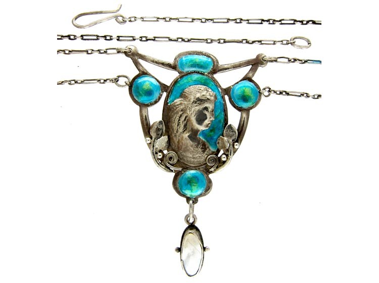 Art Nouveau Silver & Enamel Necklace attributed to Bertha Lang Goff