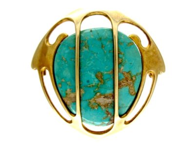 Murrle Bennett Art Nouveau Turquoise & 15ct Gold Brooch