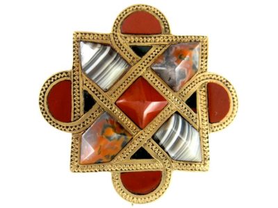 15ct Gold Scottish Agate & Jasper Brooch