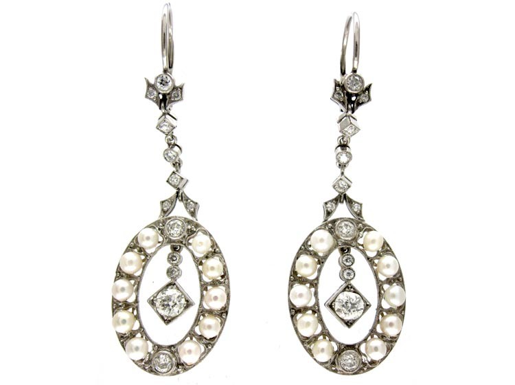 Edwardian Diamond & Natural Pearl Earrings