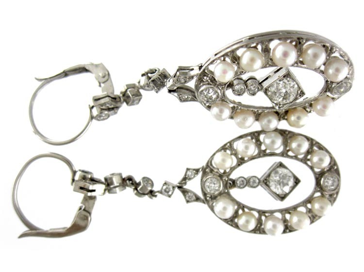 Edwardian Diamond & Natural Pearl Earrings