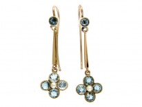 Aquamarine & Pearl 9ct Gold Drop Earrings
