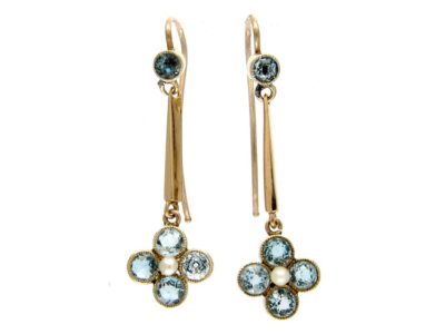 Aquamarine & Pearl 9ct Gold Drop Earrings