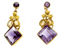 Amethyst & Citrine Gold Drop Earrings