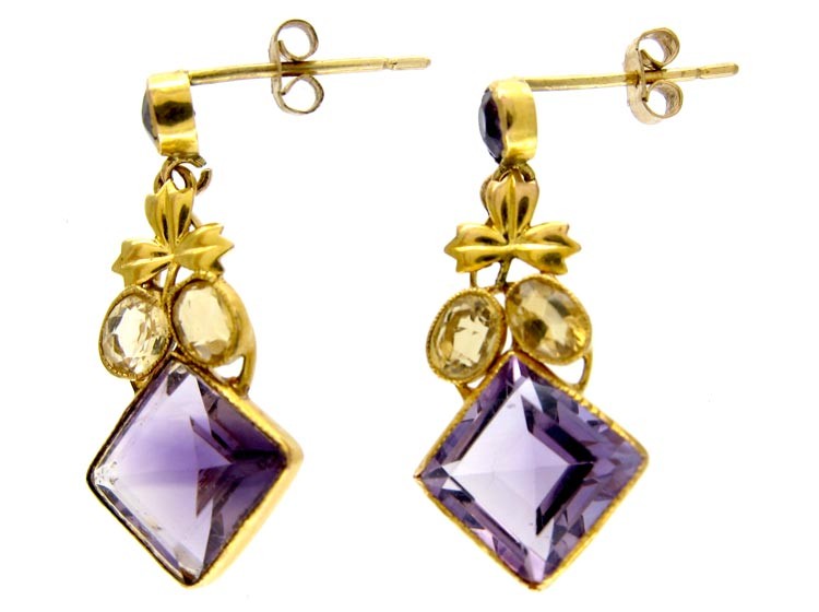 Amethyst & Citrine Gold Drop Earrings