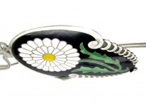 Danish Art Deco Silver & Enamel Large Flower Pendant on Silver Chain