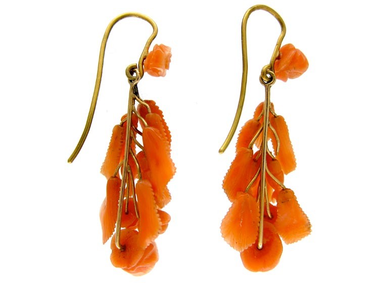 Carved Coral Drop Earrings