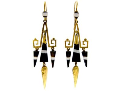 Banded Sardonyx 15ct Gold Drop Earrings