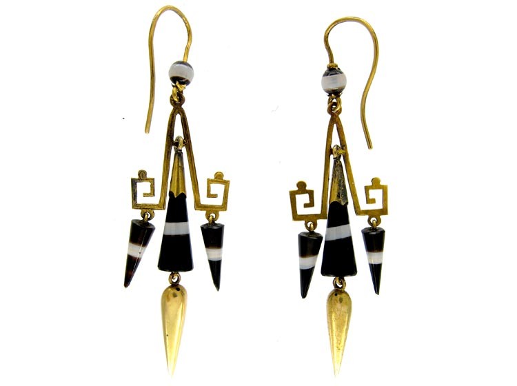 Banded Sardonyx 15ct Gold Drop Earrings