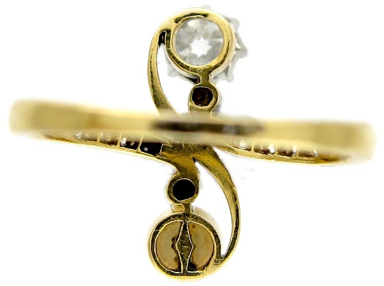 Diamond & Pearl Art Nouveau Ring