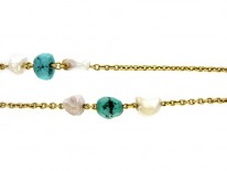 Turquoise & Baroque Pearl 18ct Gold Chain