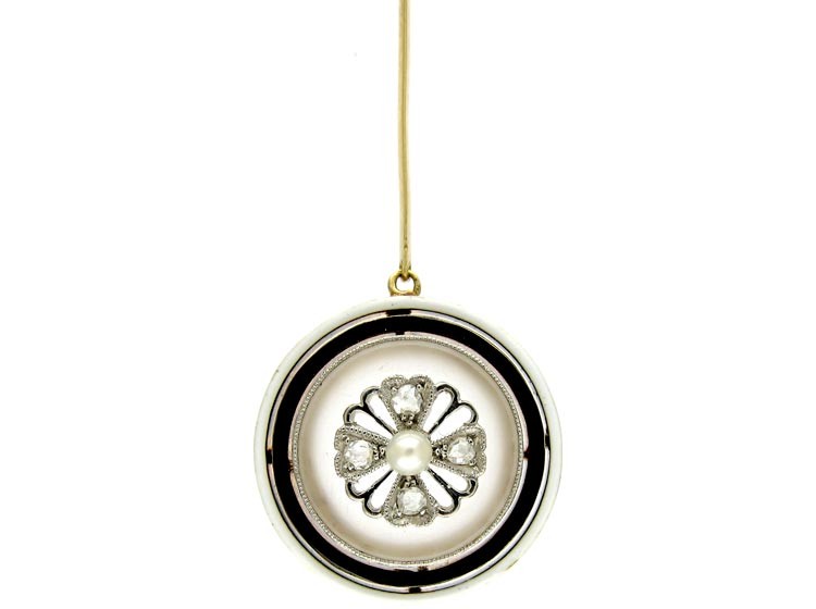 Onyx, Diamond & Rock Crystal Pendant