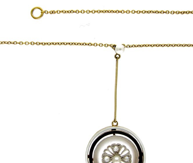 Onyx, Diamond & Rock Crystal Pendant
