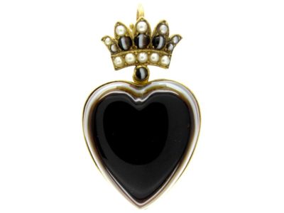Victorian Banded Agate Heart Pendant