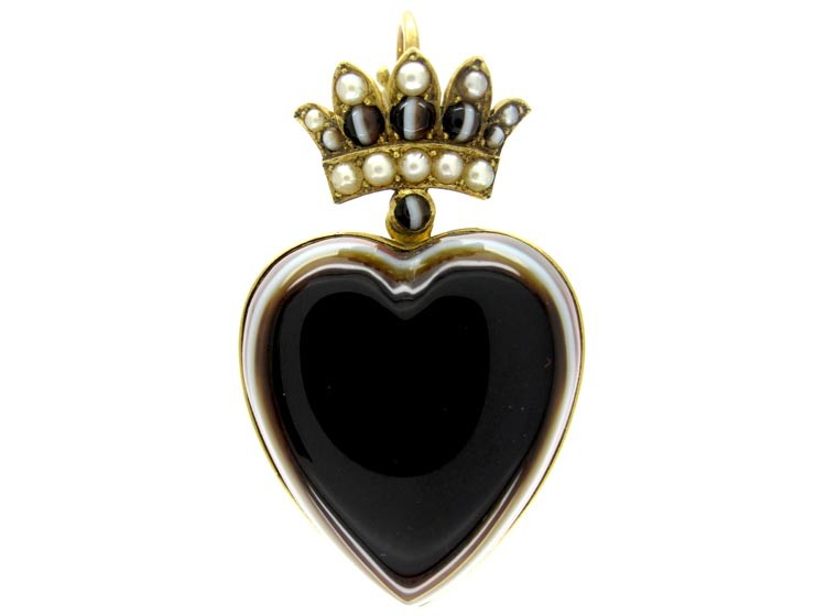 Victorian Banded Agate Heart Pendant