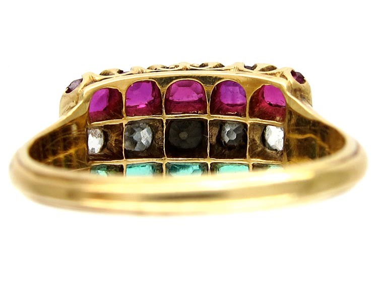 18ct Gold Ruby, Diamond & Emerald Victorian Ring