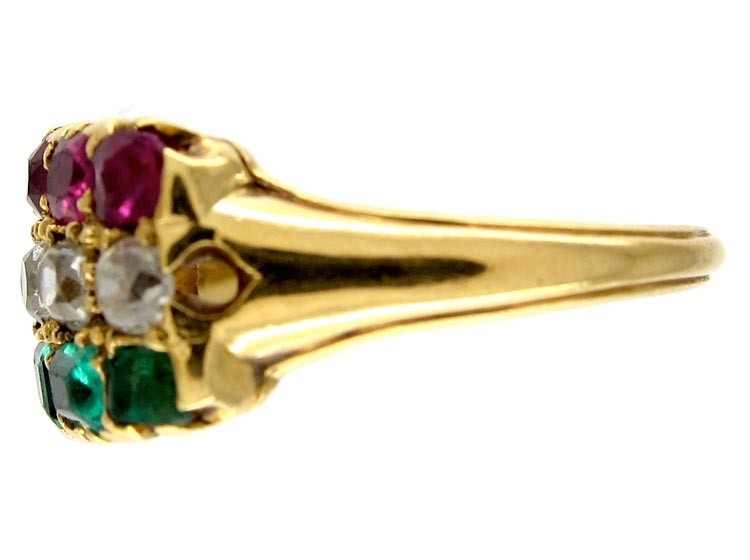 18ct Gold Ruby, Diamond & Emerald Victorian Ring