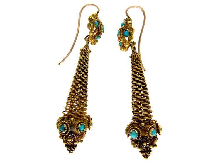 Regency 18ct Gold & Turquoise Drop Earrings