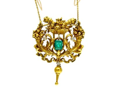 Emerald Diamond 18ct Gold French Pendant