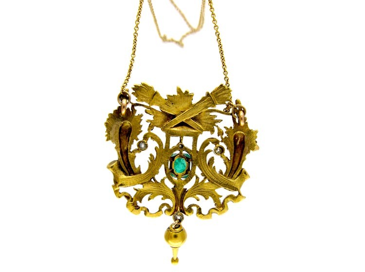 Emerald Diamond 18ct Gold French Pendant