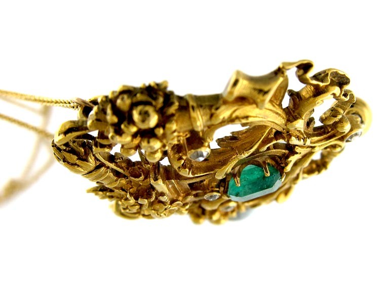 Emerald Diamond 18ct Gold French Pendant