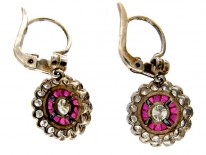 Ruby & Diamond Cluster Drop Earrings