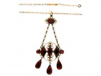 Garnet & Seed Pearl Pendant on Chain