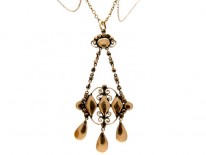 Garnet & Seed Pearl Pendant on Chain