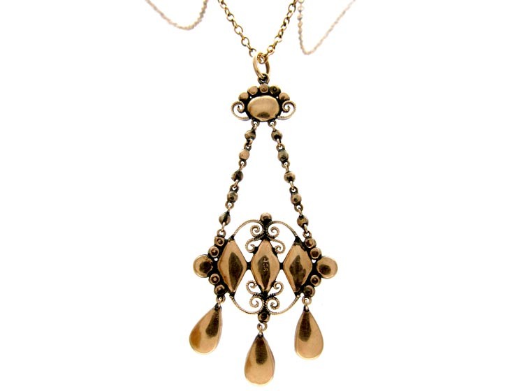 Garnet & Seed Pearl Pendant on Chain