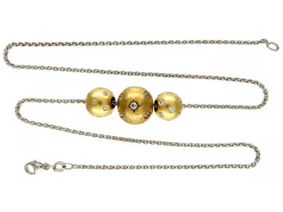 18ct White Gold Necklace with Diamond & Yellow Gold Balls