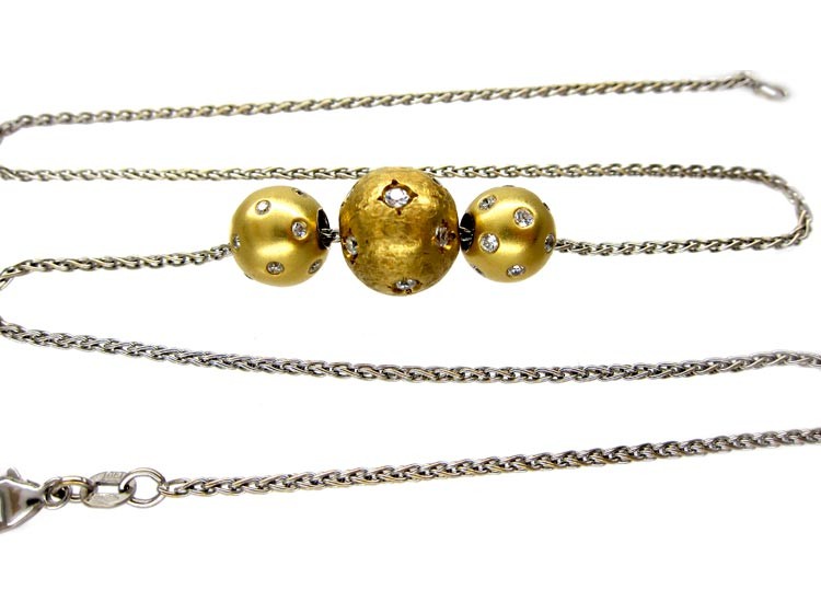 18ct White Gold Necklace with Diamond & Yellow Gold Balls