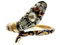 Georgian Rose Diamond & Ruby Snake Ring