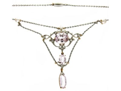 Pink Topaz & Diamond Platinum Necklace