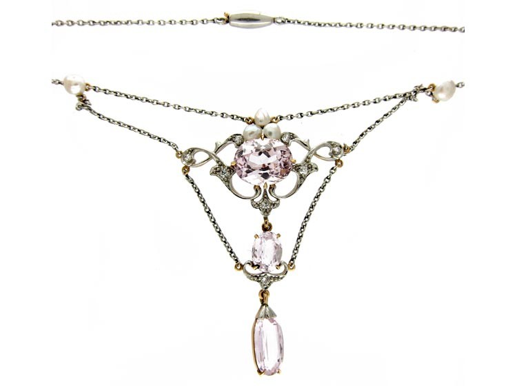 Pink Topaz & Diamond Platinum Necklace