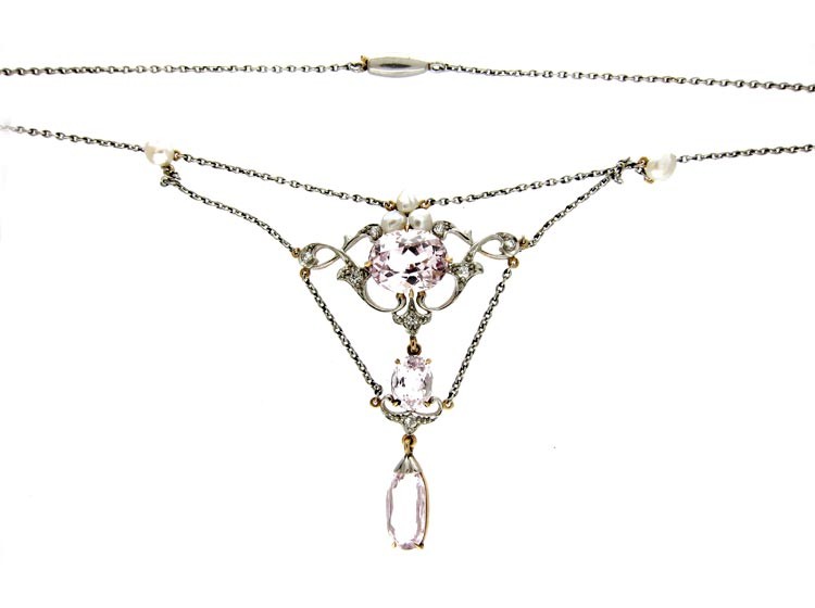 Pink Topaz & Diamond Platinum Necklace