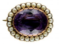 15ct Gold Regency Amethyst & Natural Split Pearls Oval Brooch