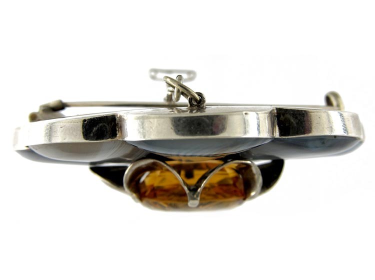 Large Silver Grey Agate Scottish Brooch
