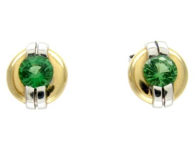 Green Garnet 15ct Gold & Platinum Ear Studs