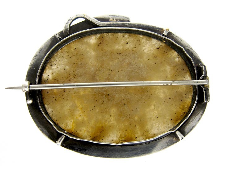 Victorian Agate Brooch with Silver Snake Coiled Around the Agate