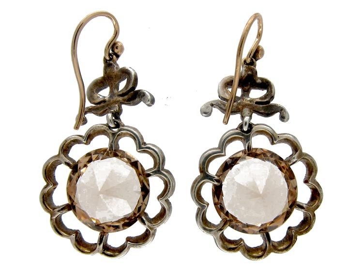 French Marcasite Citrine Drop Silver Earrings