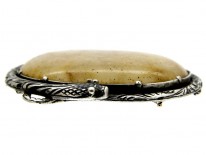 Victorian Agate Brooch with Silver Snake Coiled Around the Agate