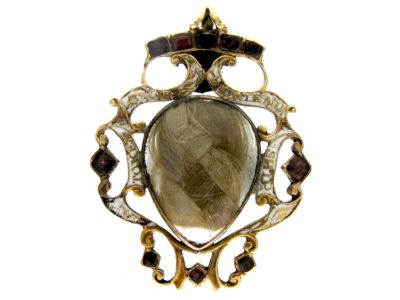 Georgian Almandine Garnet & Enamel Locket Hair Pendant