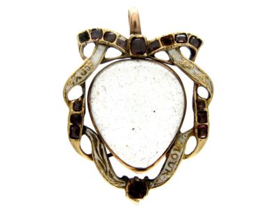 Georgian Flat Cut Almandine Garnet Enamel Locket Pendant