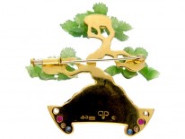 Bonsai 18ct Gold, Jade, Coral, Ruby & Diamond Brooch