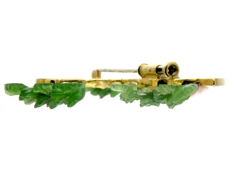 Bonsai 18ct Gold, Jade, Coral, Ruby & Diamond Brooch